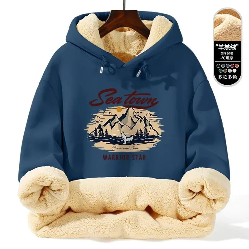 Autumn/winter New Fashion Trend Thickened Warm Lamb Fur Hooded Sweatshirt Men's Loose Sports Large Size High Quality Coat 5XL