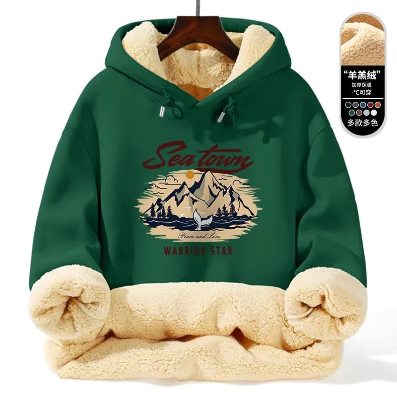 Autumn/winter New Fashion Trend Thickened Warm Lamb Fur Hooded Sweatshirt Men's Loose Sports Large Size High Quality Coat 5XL