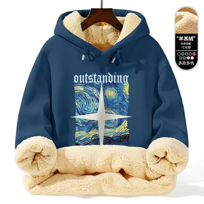 Autumn/winter New Fashion Trend Thickened Warm Lamb Fur Hooded Sweatshirt Men's Loose Sports Large Size High Quality Coat 5XL