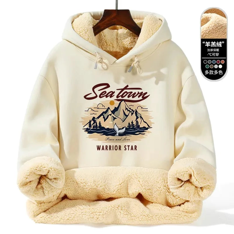 Autumn/winter New Fashion Trend Thickened Warm Lamb Fur Hooded Sweatshirt Men's Loose Sports Large Size High Quality Coat 5XL