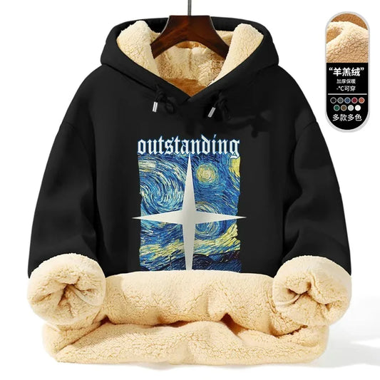 Autumn/winter New Fashion Trend Thickened Warm Lamb Fur Hooded Sweatshirt Men's Loose Sports Large Size High Quality Coat 5XL