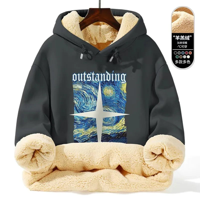 Autumn/winter New Fashion Trend Thickened Warm Lamb Fur Hooded Sweatshirt Men's Loose Sports Large Size High Quality Coat 5XL